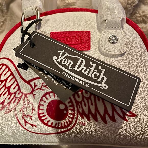 Von Dutch Crossbody Bowling Bag Flying Eye White Red Two Tone Y2K New With Tags - Picture 8 of 14
